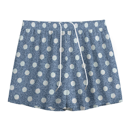 Polka Dot Denim Jeans Pattern Print Mesh Shorts