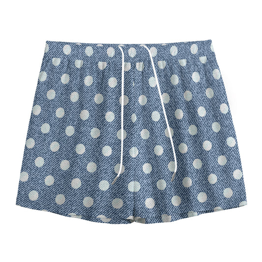 Polka Dot Denim Jeans Pattern Print Mesh Shorts