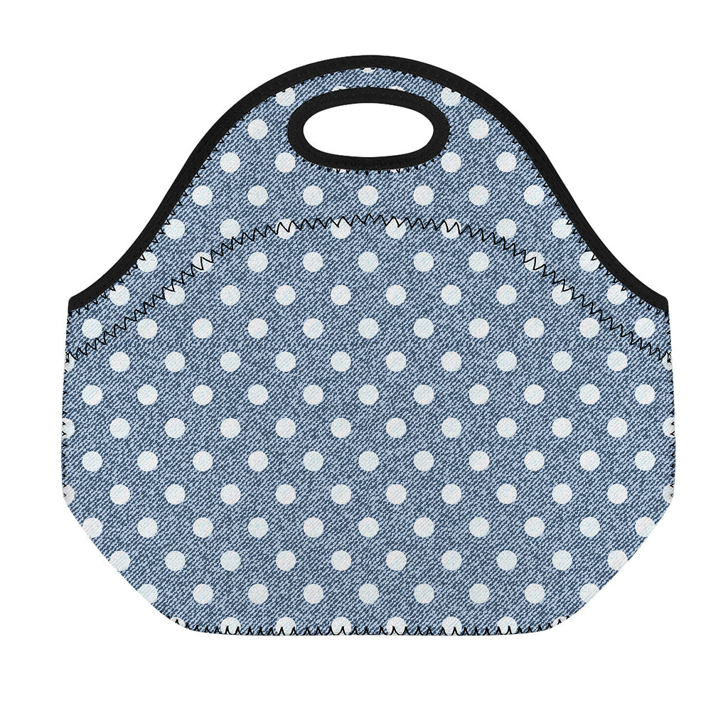 Polka Dot Denim Jeans Pattern Print Neoprene Lunch Bag