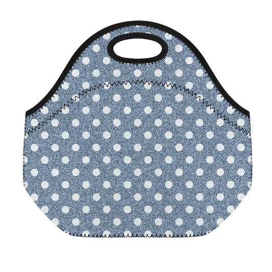 Polka Dot Denim Jeans Pattern Print Neoprene Lunch Bag