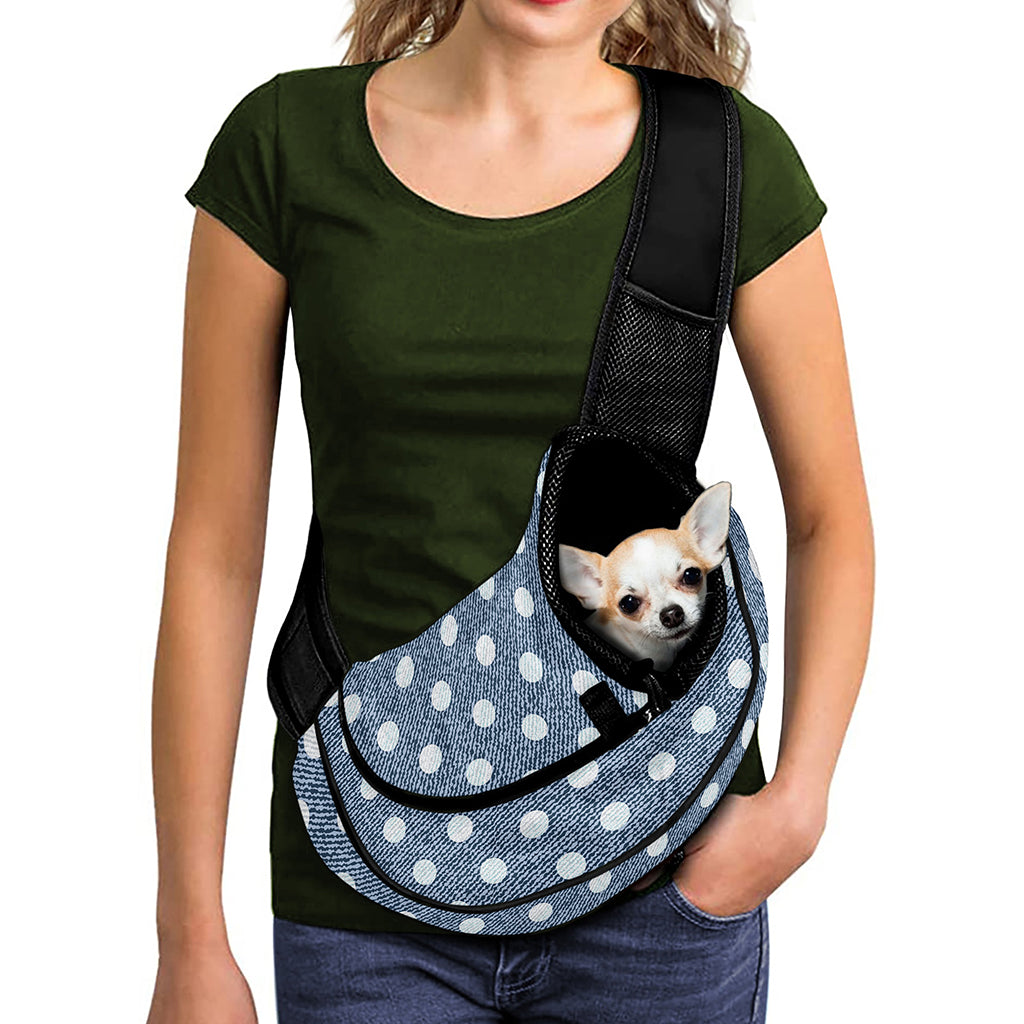 Polka Dot Denim Jeans Pattern Print Pet Sling Carrier