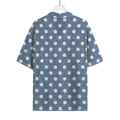 Polka Dot Denim Jeans Pattern Print Rayon Hawaiian Shirt