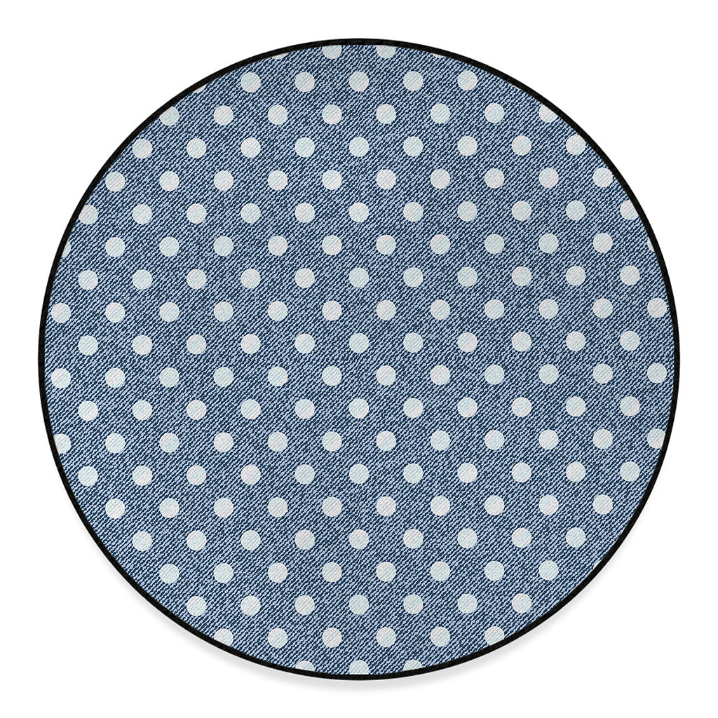 Polka Dot Denim Jeans Pattern Print Round Floor Mat