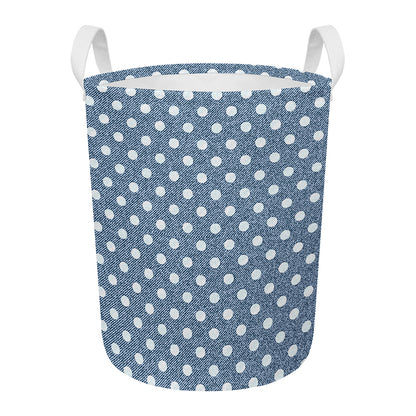 Polka Dot Denim Jeans Pattern Print Round Laundry Basket