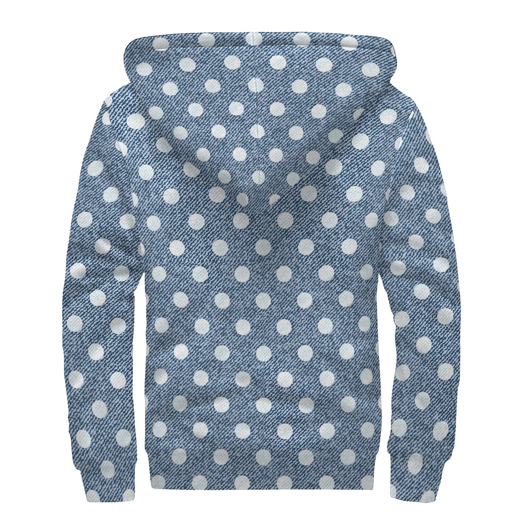 Polka Dot Denim Jeans Pattern Print Sherpa Lined Zip Up Hoodie
