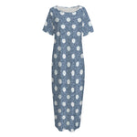 Polka Dot Denim Jeans Pattern Print Short Sleeve Long Nightdress