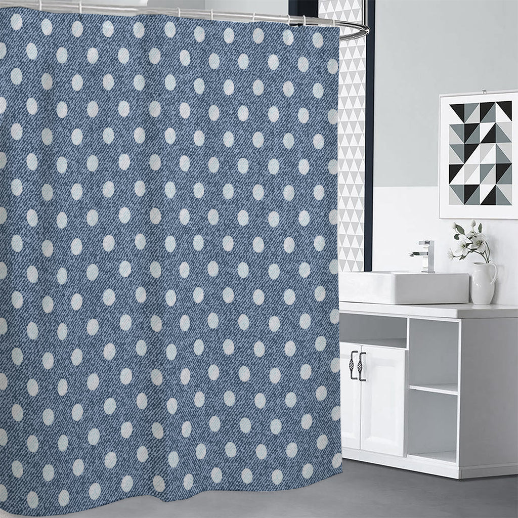 Polka Dot Denim Jeans Pattern Print Shower Curtain