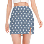 Polka Dot Denim Jeans Pattern Print Side Slit Mini Skirt