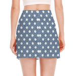 Polka Dot Denim Jeans Pattern Print Side Slit Mini Skirt