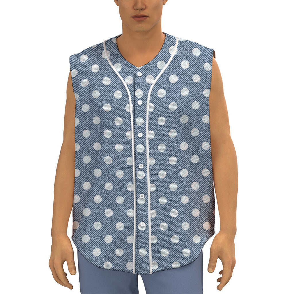 Polka Dot Denim Jeans Pattern Print Sleeveless Baseball Jersey