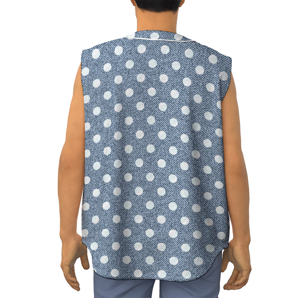 Polka Dot Denim Jeans Pattern Print Sleeveless Baseball Jersey