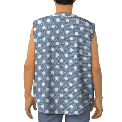 Polka Dot Denim Jeans Pattern Print Sleeveless Baseball Jersey