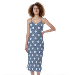 Polka Dot Denim Jeans Pattern Print Slim Fit Midi Cami Dress