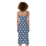 Polka Dot Denim Jeans Pattern Print Slim Fit Midi Cami Dress