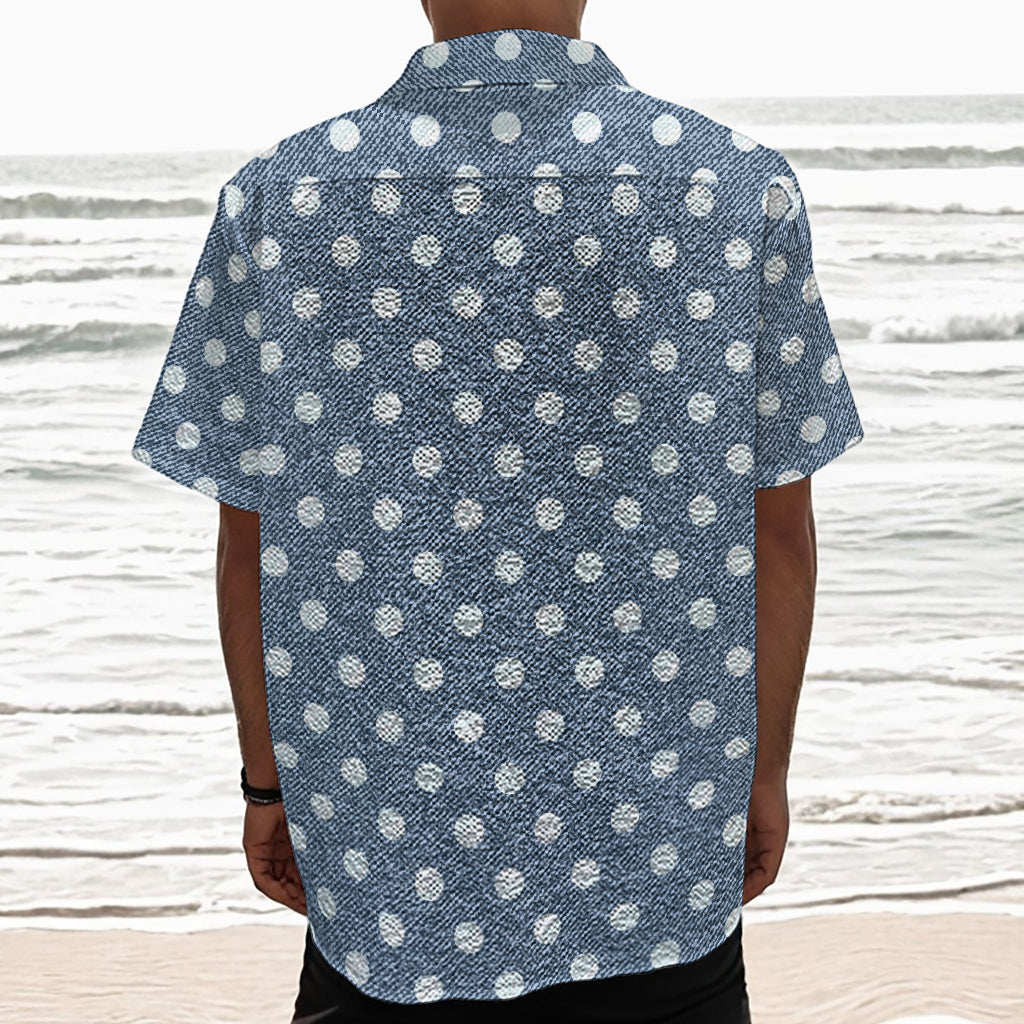 Polka Dot Denim Jeans Pattern Print Textured Short Sleeve Shirt