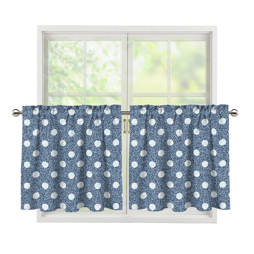 Polka Dot Denim Jeans Pattern Print Tier Curtains