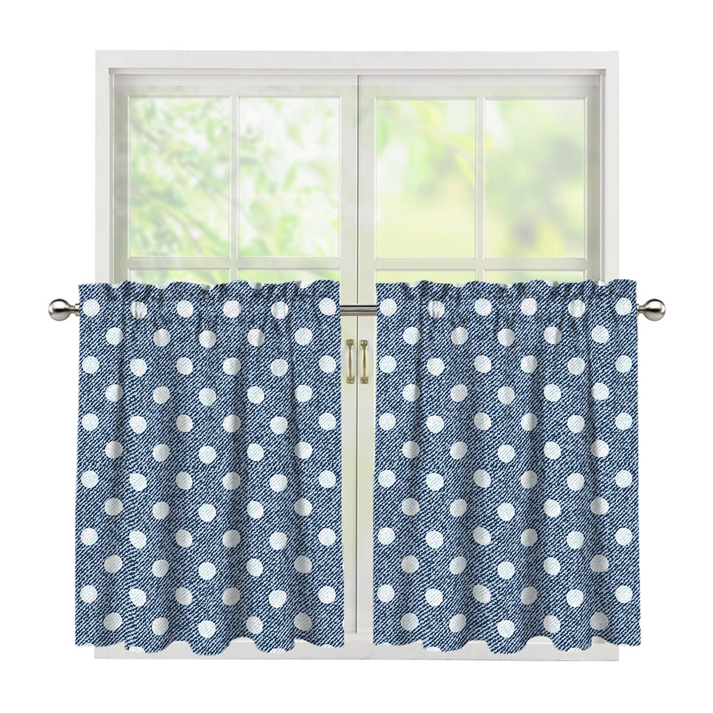 Polka Dot Denim Jeans Pattern Print Tier Curtains