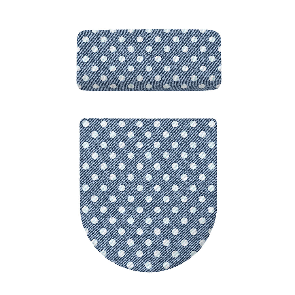 Polka Dot Denim Jeans Pattern Print Toilet Lid And Tank Cover Set