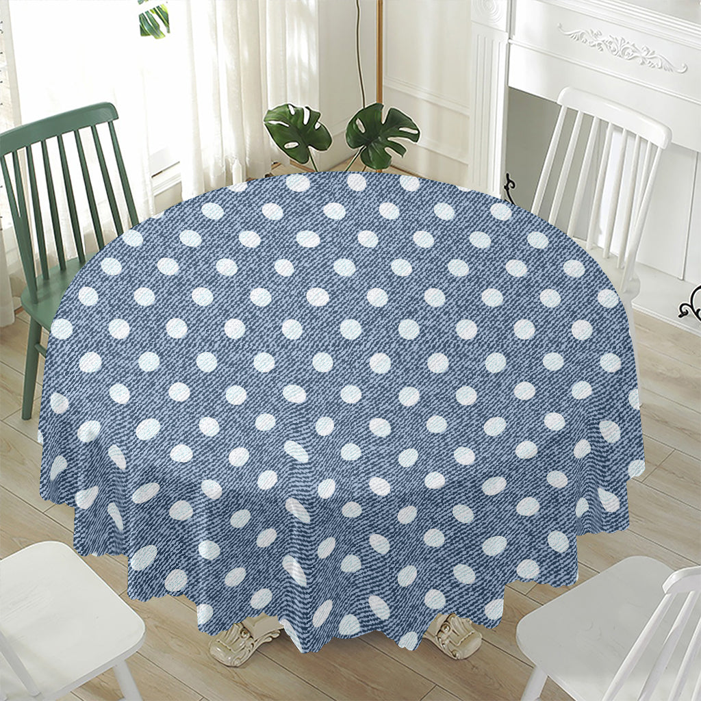 Polka Dot Denim Jeans Pattern Print Waterproof Round Tablecloth