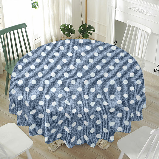 Polka Dot Denim Jeans Pattern Print Waterproof Round Tablecloth