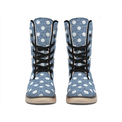 Polka Dot Denim Jeans Pattern Print Winter Boots