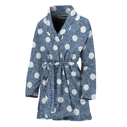 Polka Dot Denim Jeans Pattern Print Women's Bathrobe