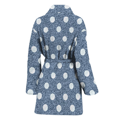 Polka Dot Denim Jeans Pattern Print Women's Bathrobe
