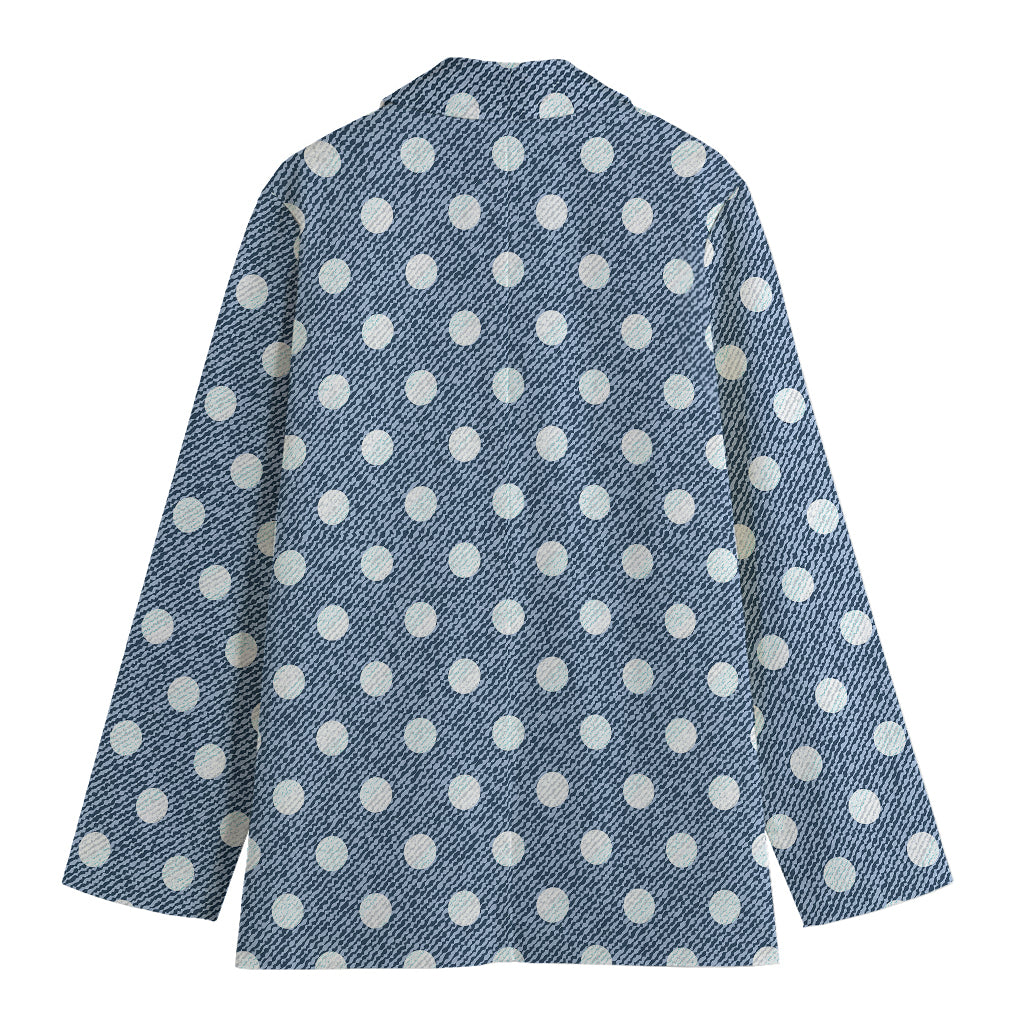 Polka Dot Denim Jeans Pattern Print Women's Blazer