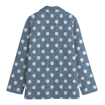 Polka Dot Denim Jeans Pattern Print Women's Blazer