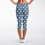 Polka Dot Denim Jeans Pattern Print Women's Capri Leggings