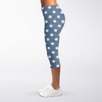 Polka Dot Denim Jeans Pattern Print Women's Capri Leggings