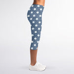 Polka Dot Denim Jeans Pattern Print Women's Capri Leggings