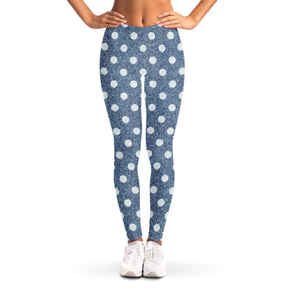 Polka Dot Denim Jeans Pattern Print Women's Leggings