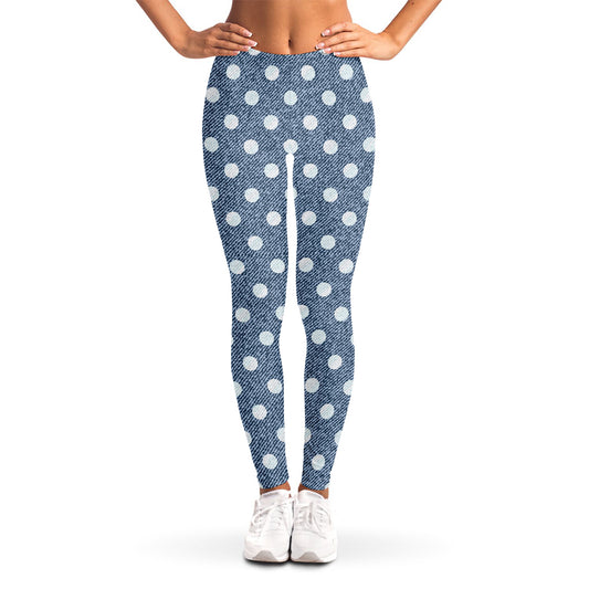 Polka Dot Denim Jeans Pattern Print Women's Leggings