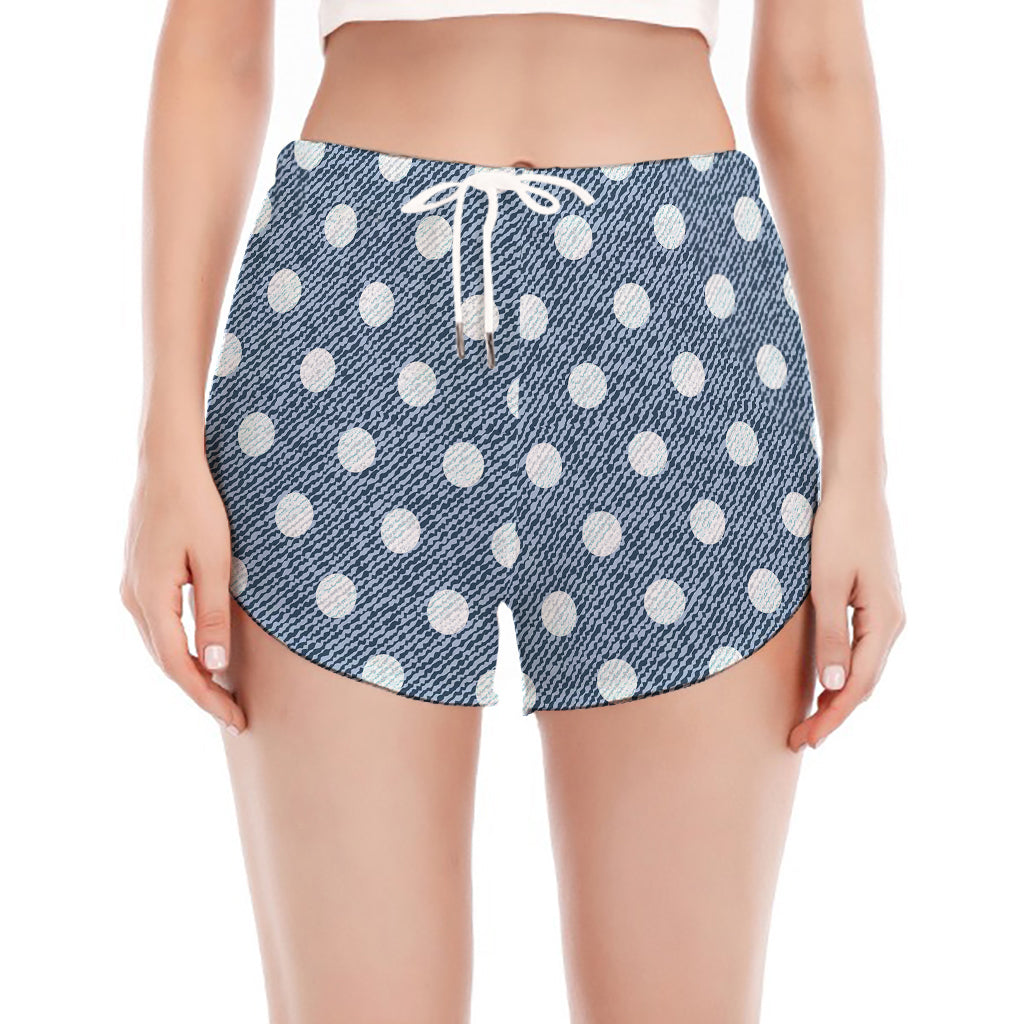 Polka Dot Denim Jeans Pattern Print Women's Split Running Shorts