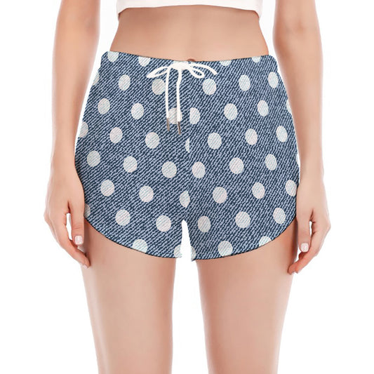 Polka Dot Denim Jeans Pattern Print Women's Split Running Shorts