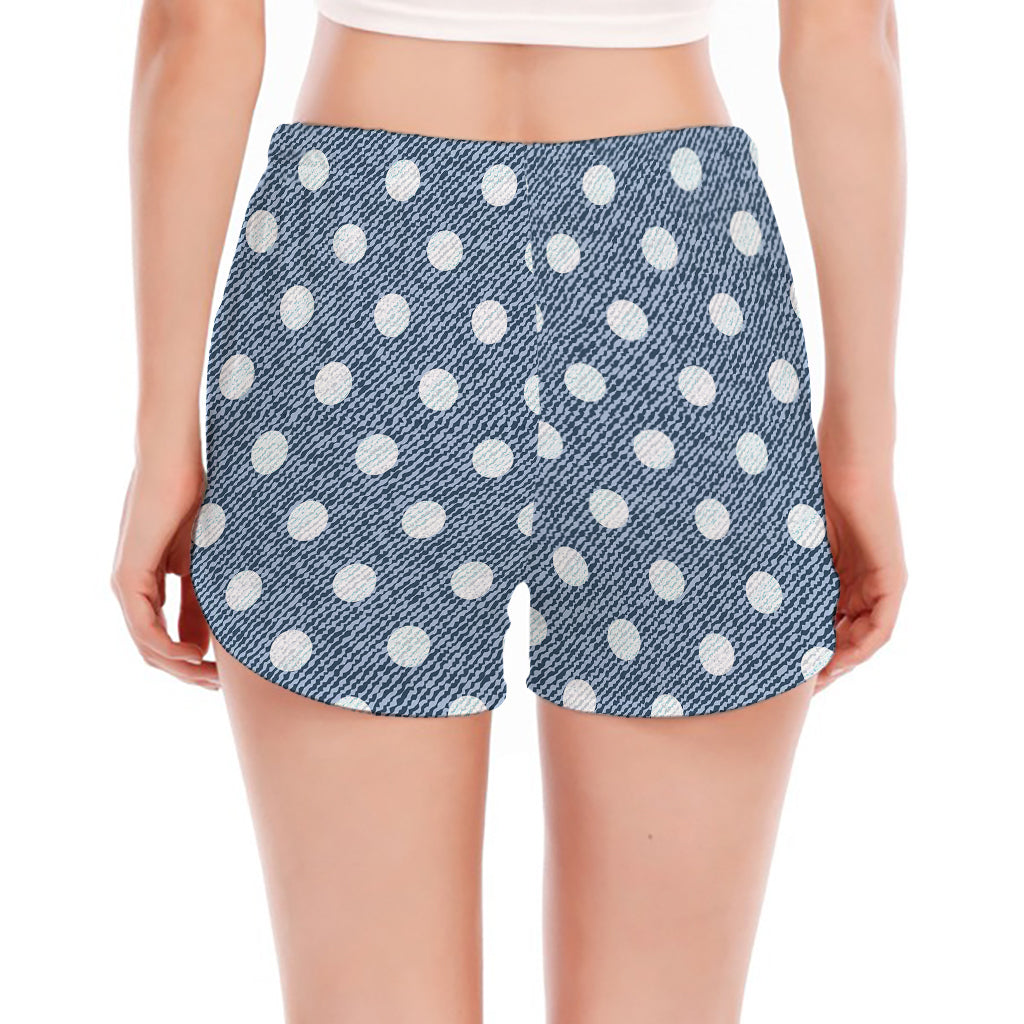 Polka Dot Denim Jeans Pattern Print Women's Split Running Shorts