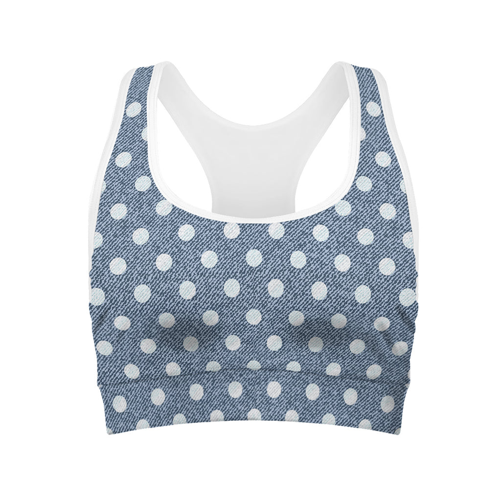 Polka Dot Denim Jeans Pattern Print Women's Sports Bra