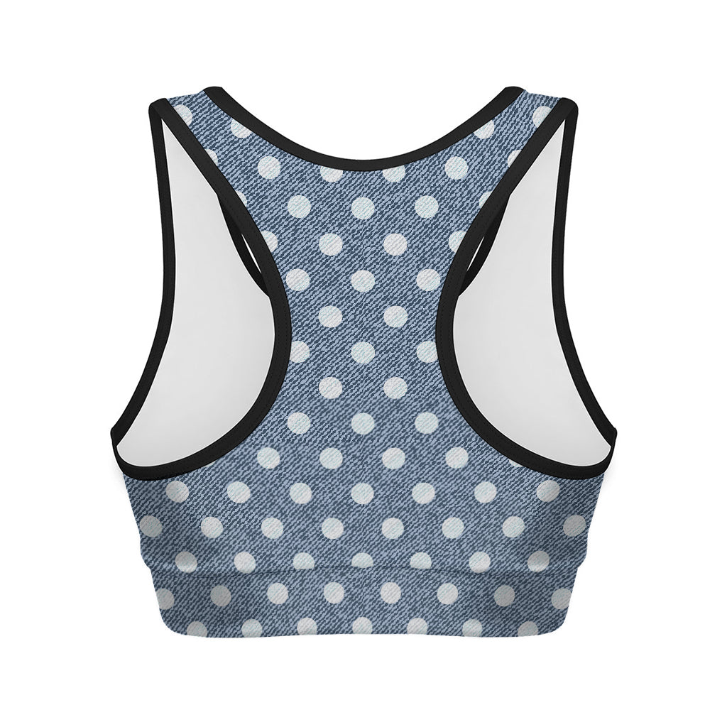 Polka Dot Denim Jeans Pattern Print Women's Sports Bra
