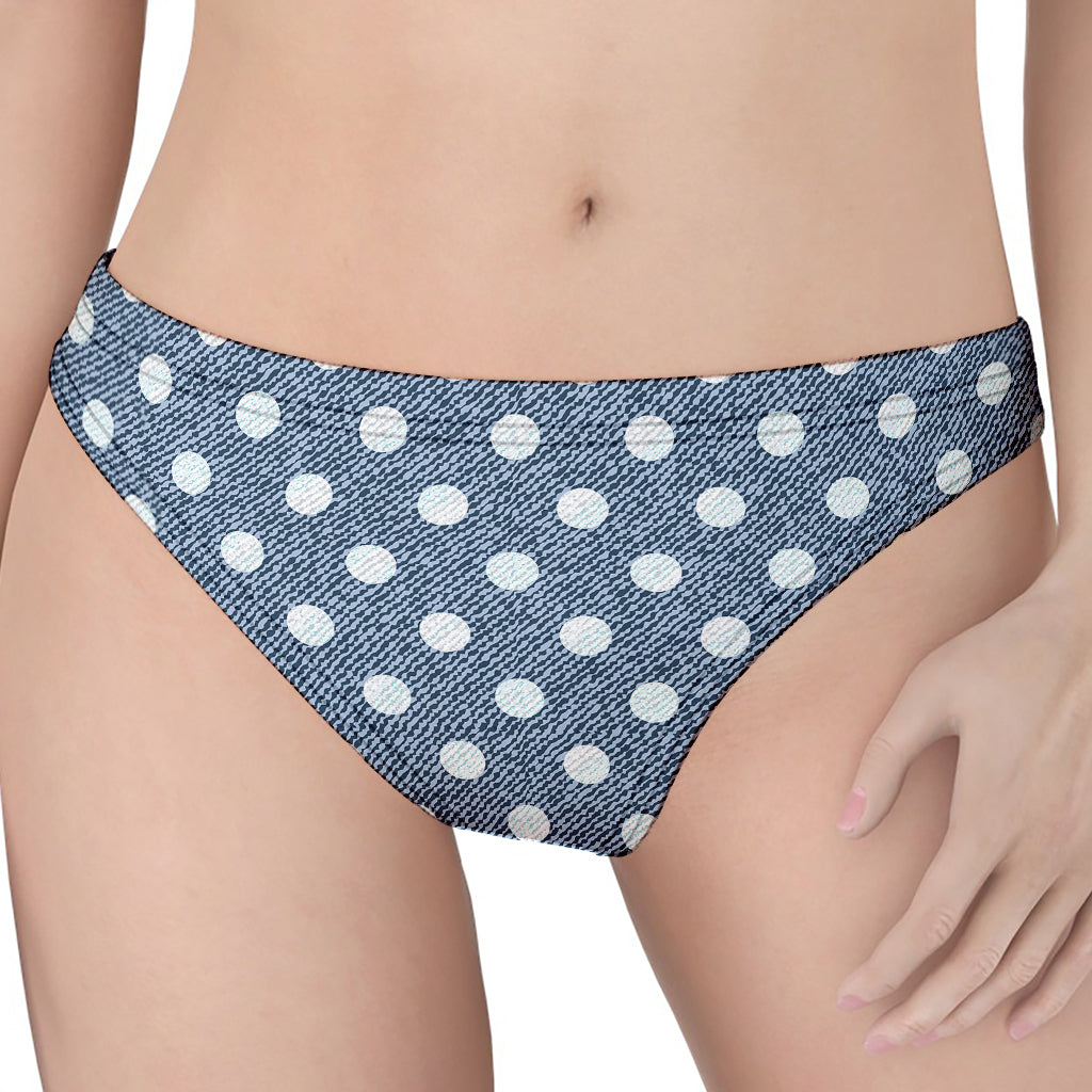 Polka Dot Denim Jeans Pattern Print Women's Thong