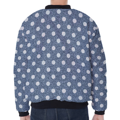 Polka Dot Denim Jeans Pattern Print Zip Sleeve Bomber Jacket