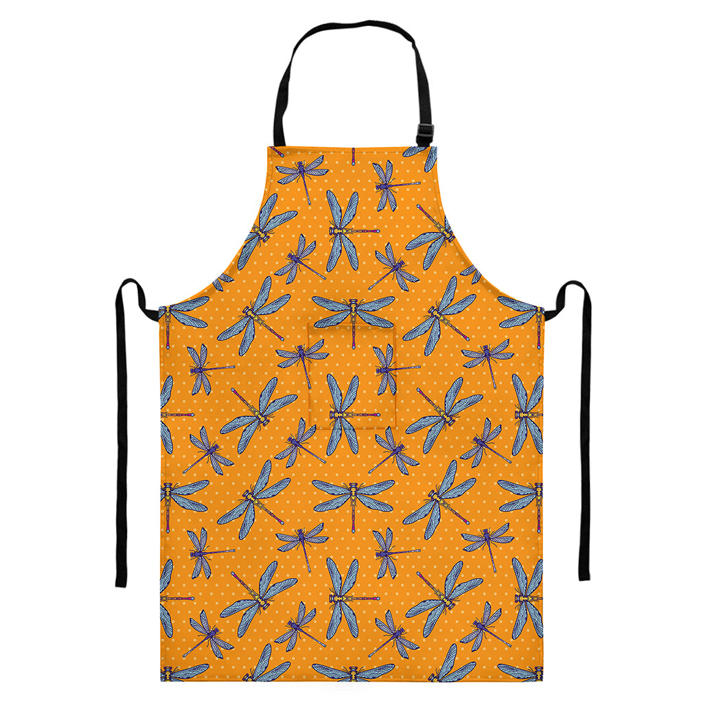 Polka Dot Dragonfly Pattern Print Bib Apron With Pocket