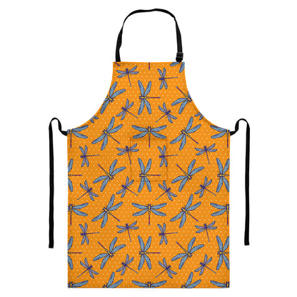 Polka Dot Dragonfly Pattern Print Bib Apron With Pocket