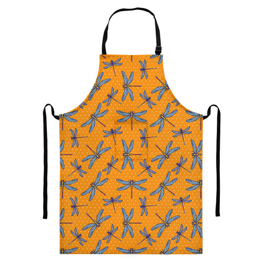 Polka Dot Dragonfly Pattern Print Bib Apron With Pocket