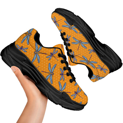 Polka Dot Dragonfly Pattern Print Black Chunky Shoes