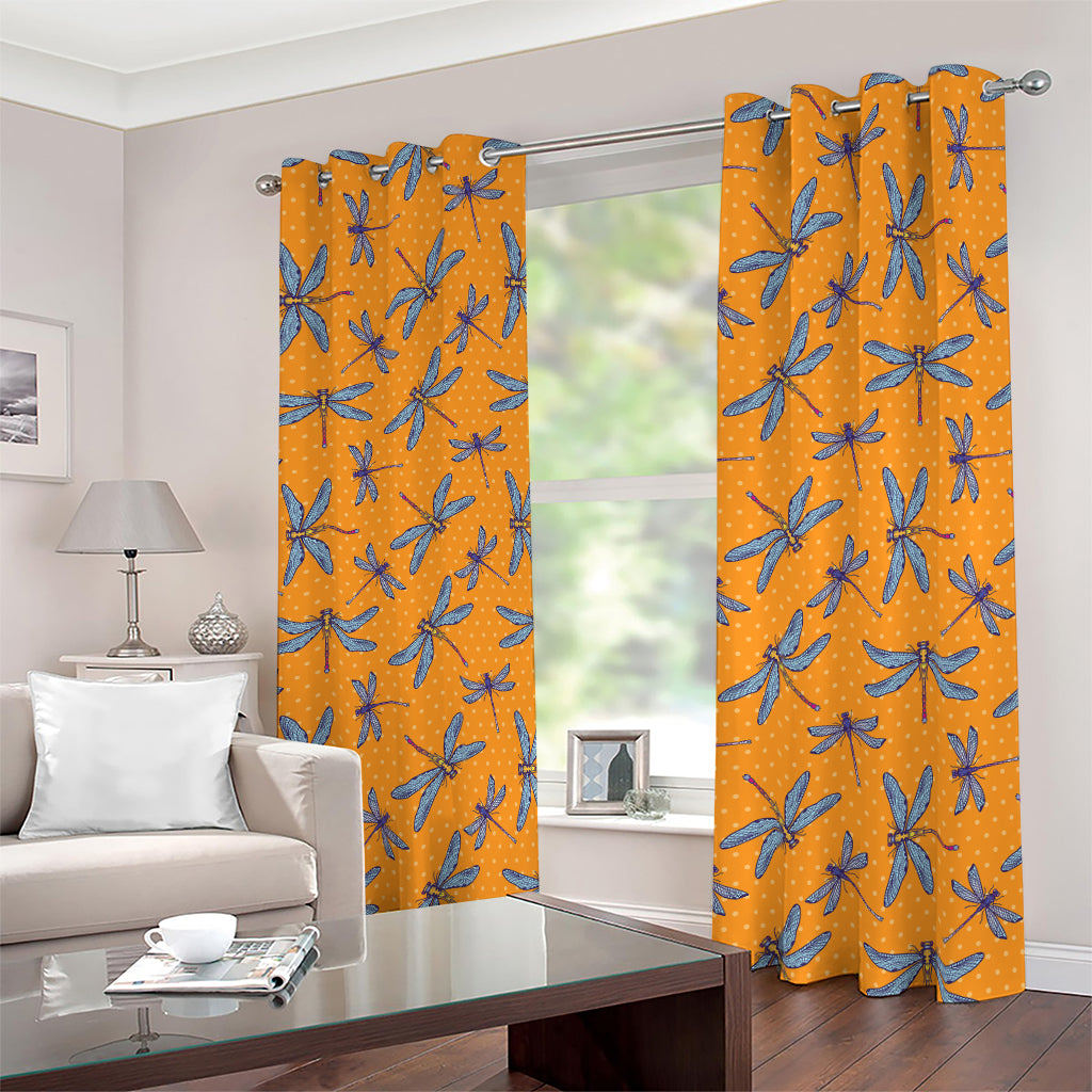 Polka Dot Dragonfly Pattern Print Blackout Grommet Curtains