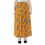 Polka Dot Dragonfly Pattern Print Chiffon Maxi Skirt
