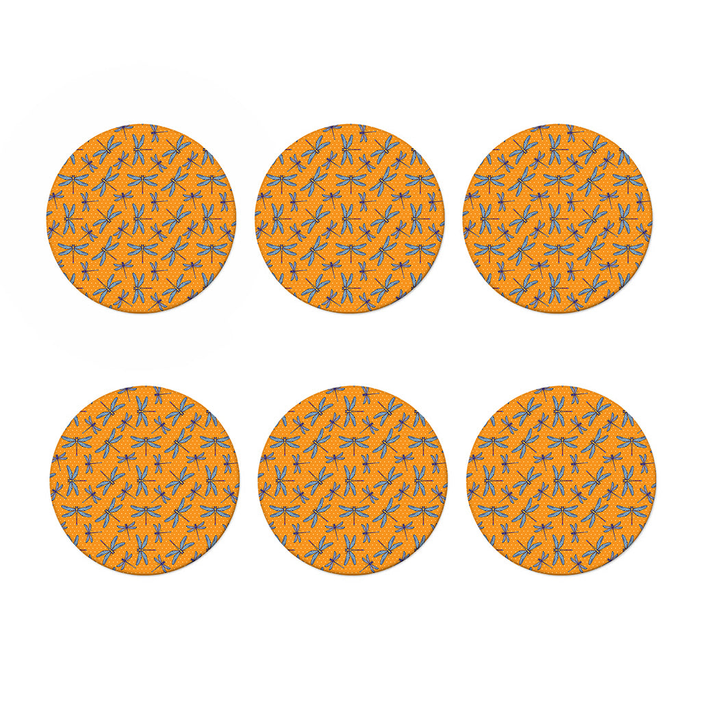 Polka Dot Dragonfly Pattern Print Coaster Set