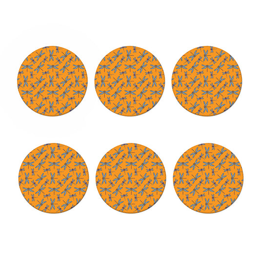 Polka Dot Dragonfly Pattern Print Coaster Set