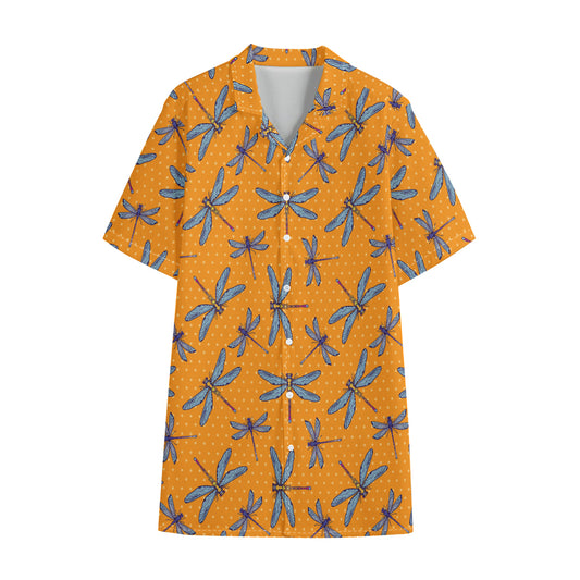 Polka Dot Dragonfly Pattern Print Cotton Hawaiian Shirt